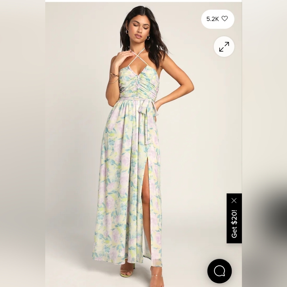 Lulu's Pastel Floral Halter Maxi Dress